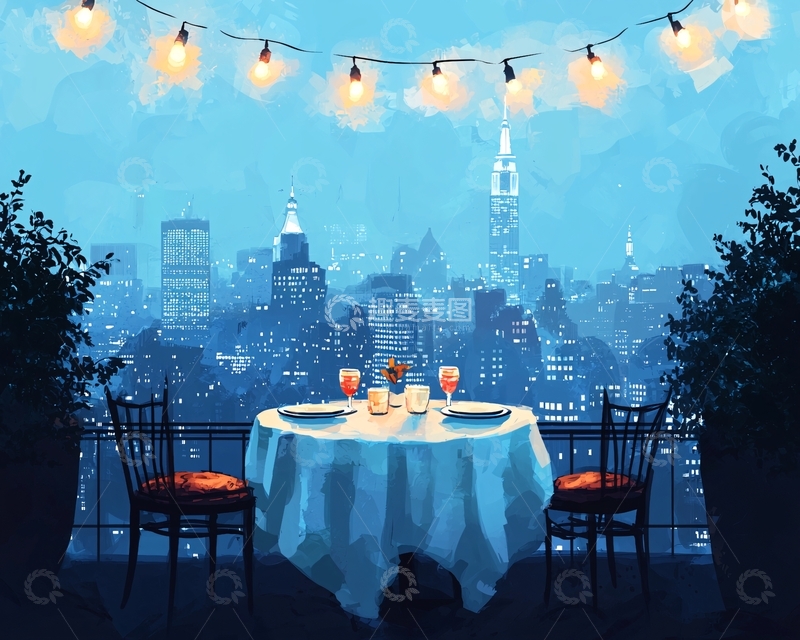 高清大图下载【趣麦麦图】纽约夜景餐厅约会