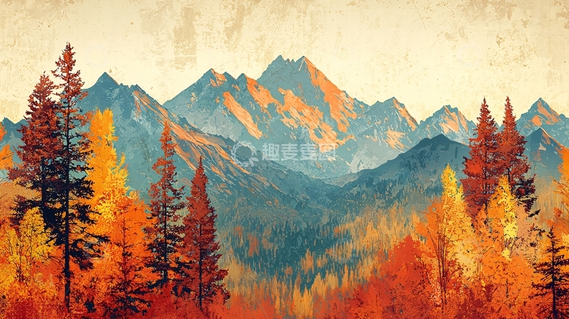 高清大图下载【趣麦麦图】秋日山脉风景画