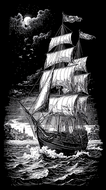 黑夜航行的古典帆船