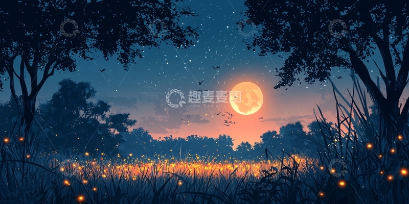 高清大图下载【趣麦麦图】萤火虫夜晚森林