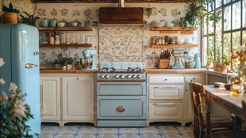 高清大图下载【趣麦麦图】复古蓝色厨房