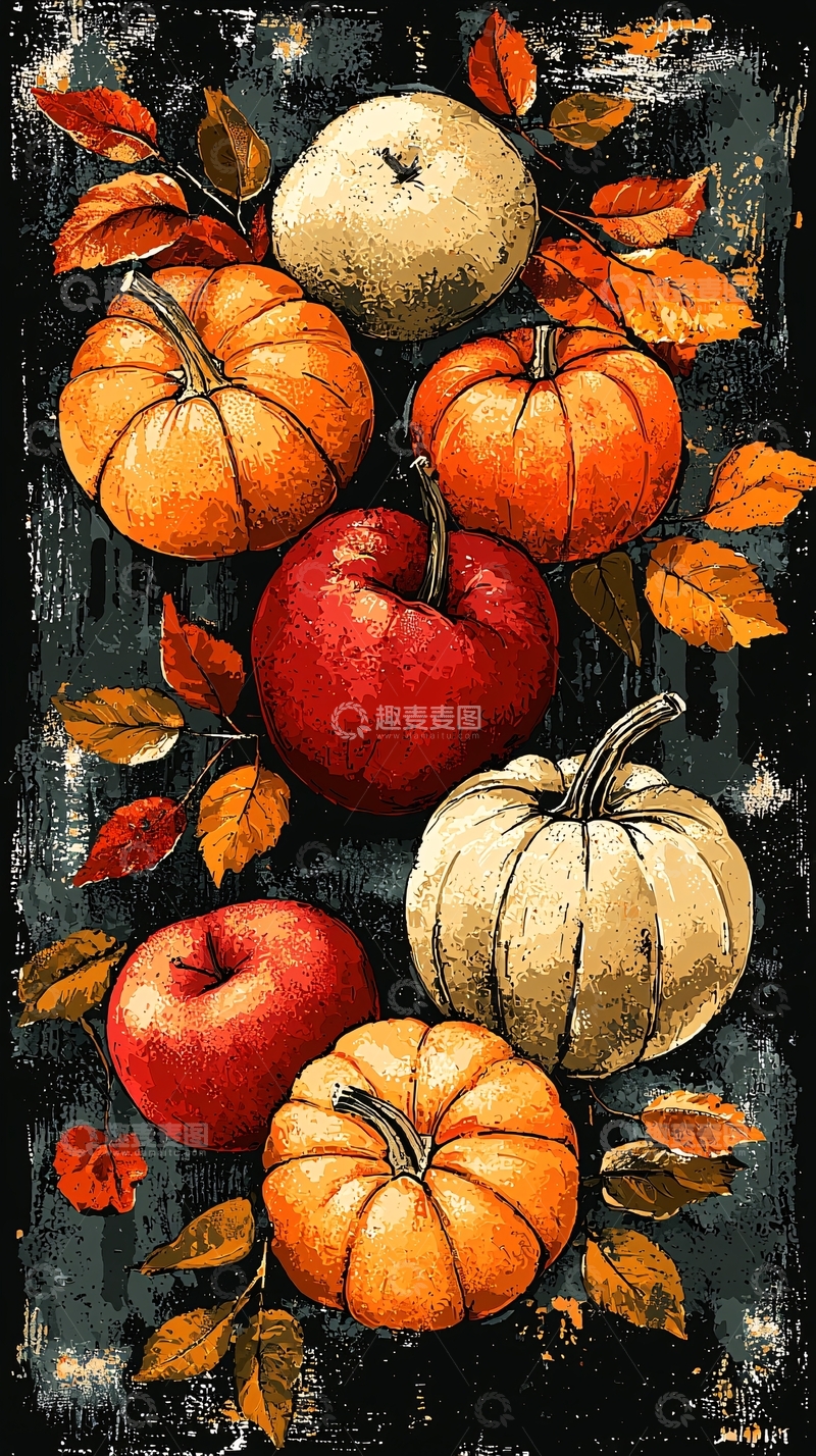 高清大图下载【趣麦麦图】秋日南瓜苹果静物图