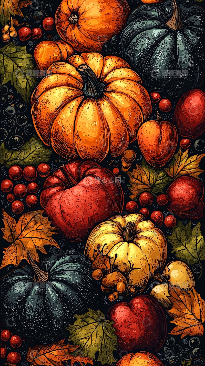 高清大图下载【趣麦麦图】秋季丰收南瓜苹果素材