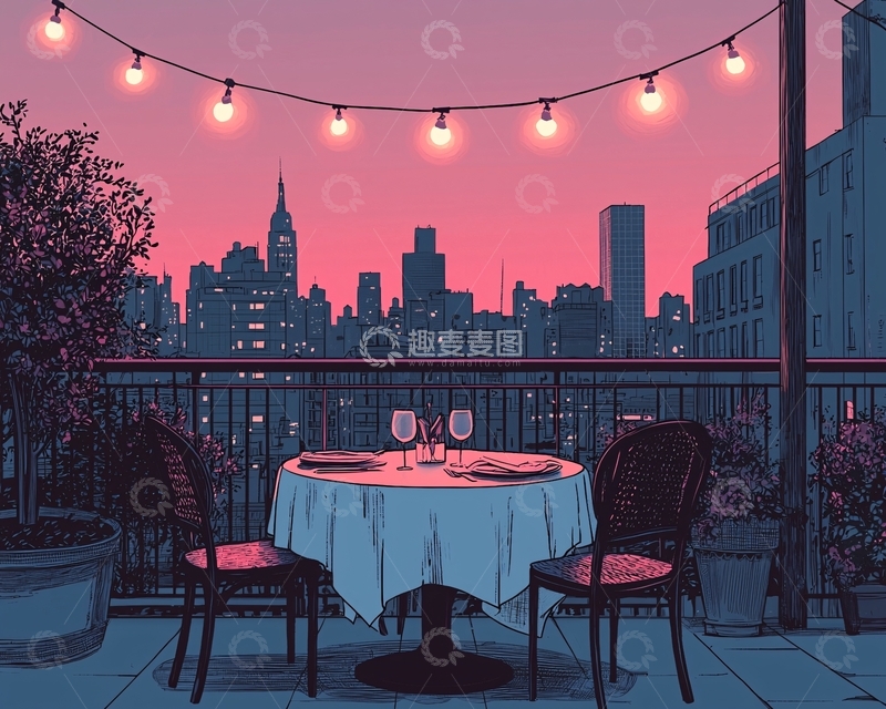高清大图下载【趣麦麦图】浪漫城市夜景晚餐