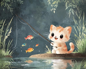 小猫钓鱼卡通图