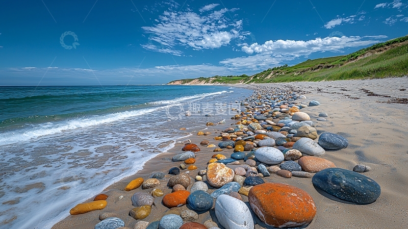 高清大图下载【趣麦麦图】海滩上的彩色鹅卵石