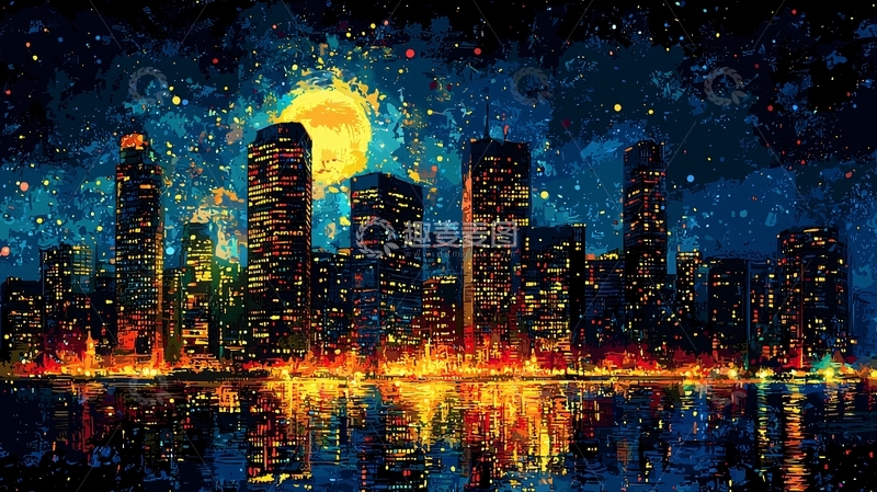 高清大图下载【趣麦麦图】夜晚城市剪影