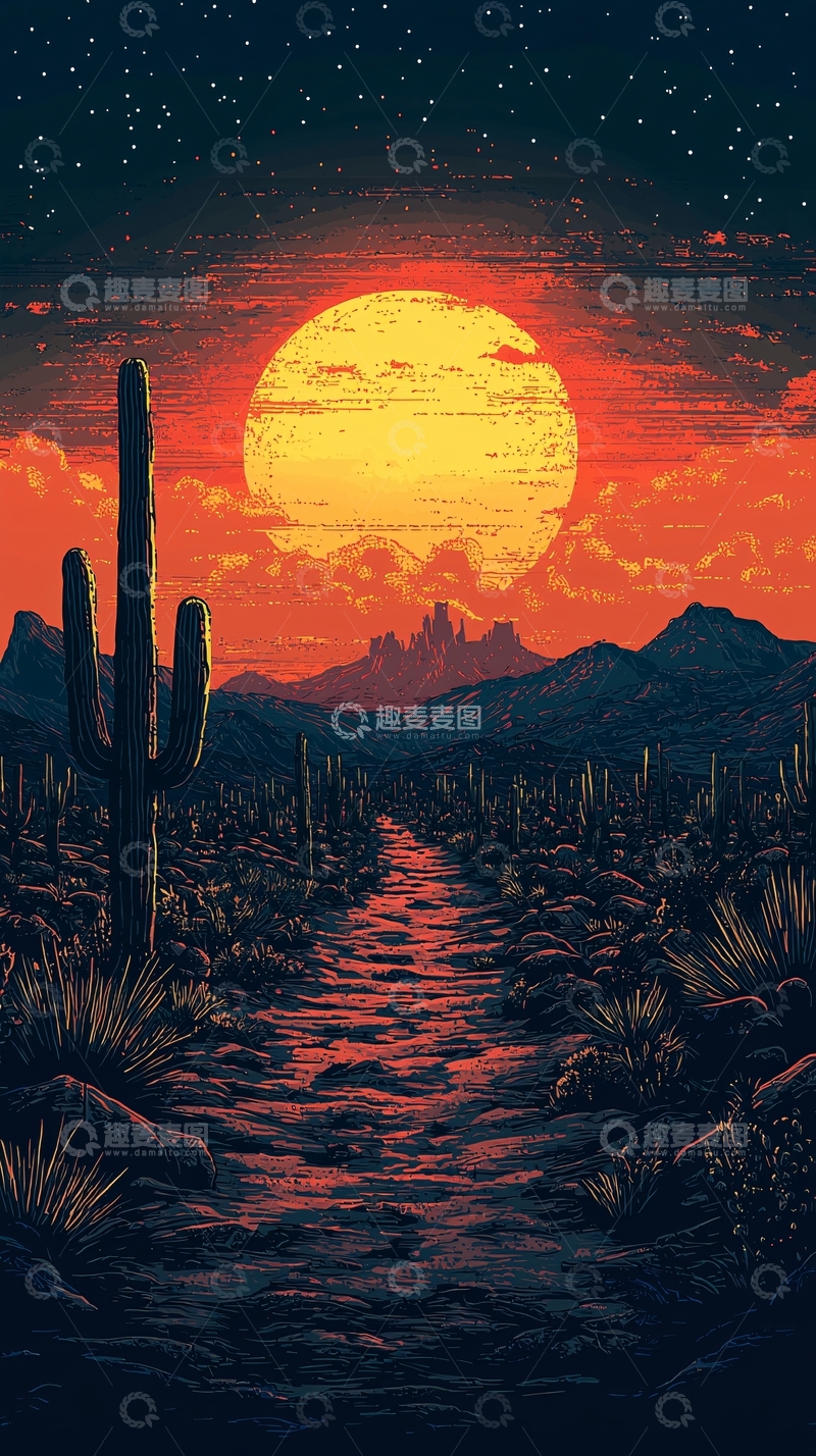 高清大图下载【趣麦麦图】沙漠日落