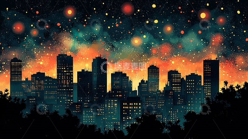 高清大图下载【趣麦麦图】星空城市夜景