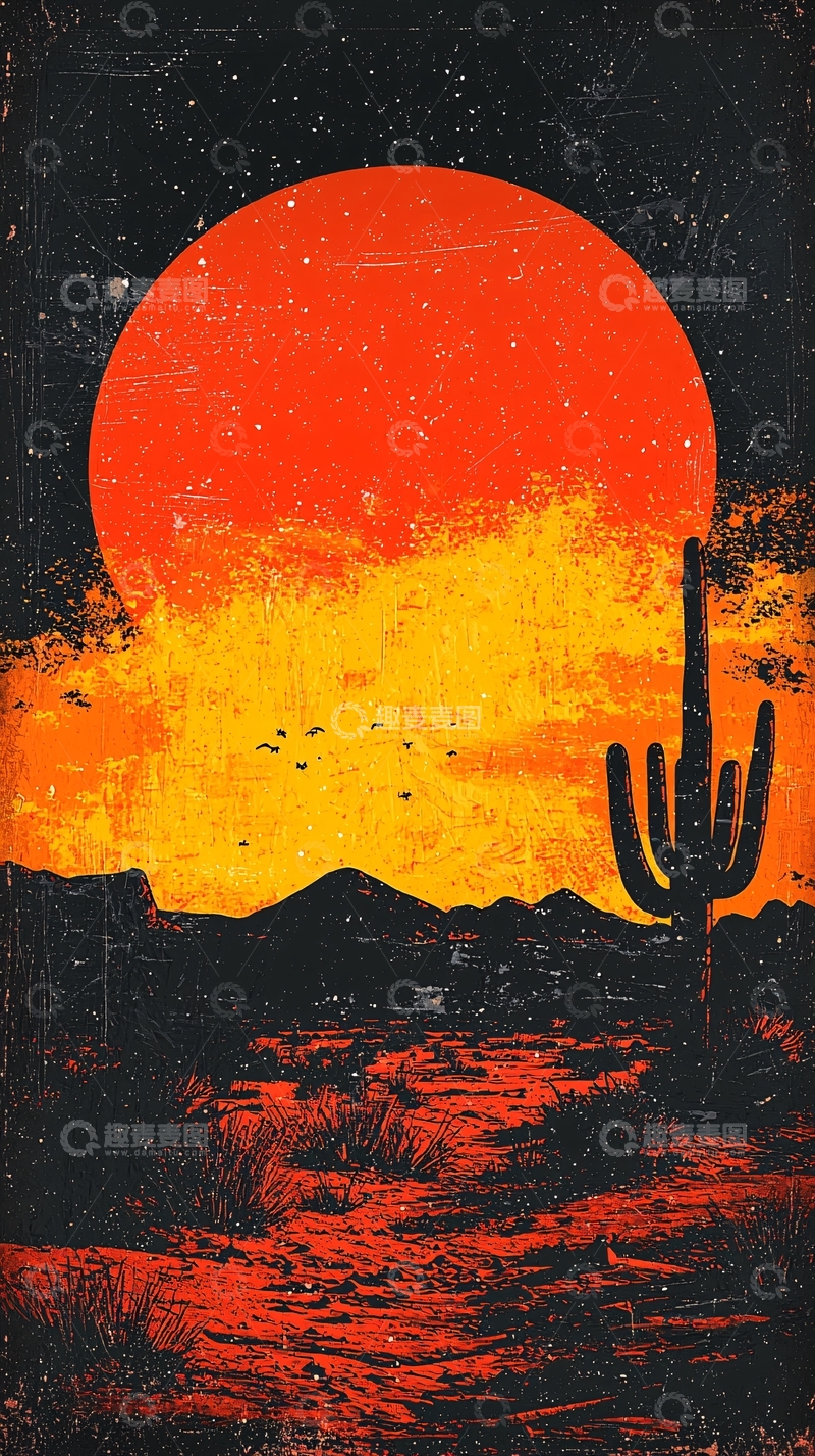 高清大图下载【趣麦麦图】夕阳沙漠仙人掌风景