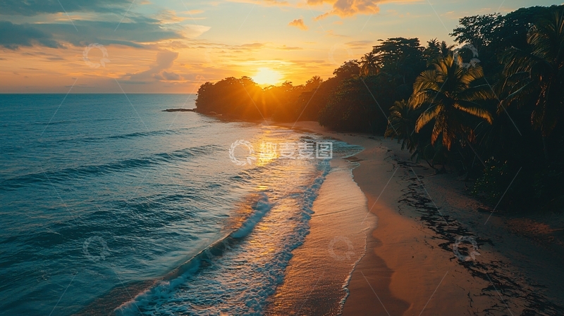 高清大图下载【趣麦麦图】热带海滩落日余晖