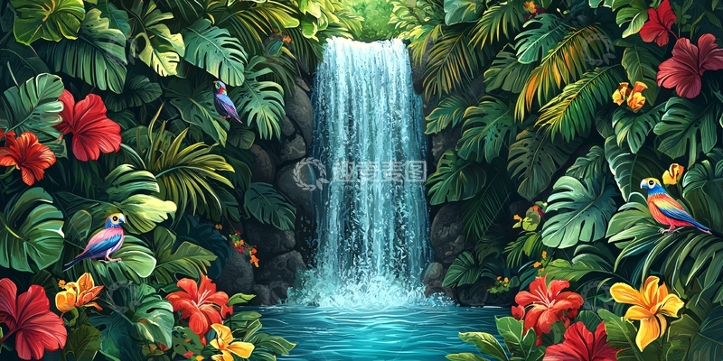 高清大图下载【趣麦麦图】热带雨林瀑布
