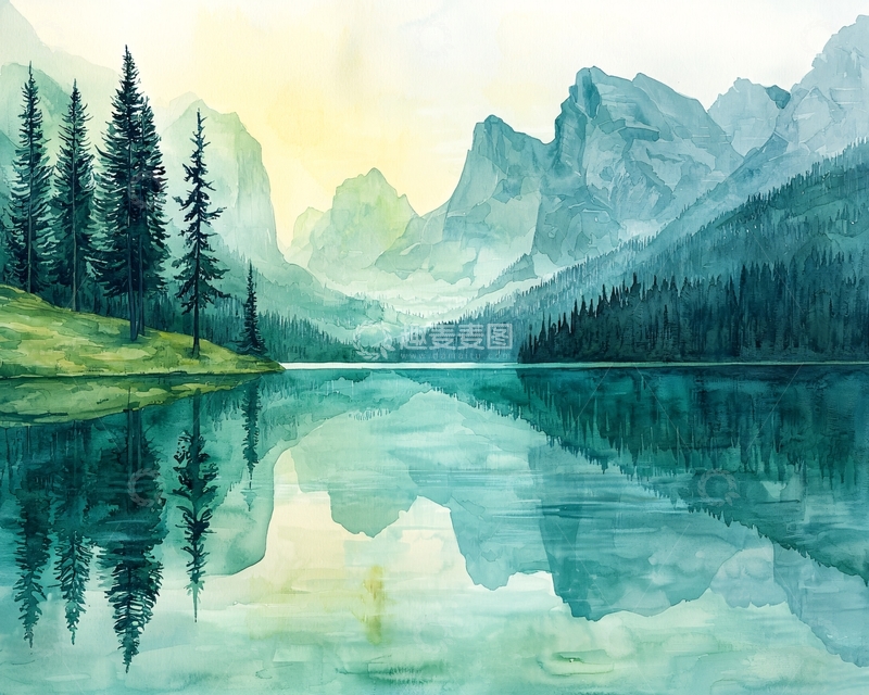 高清大图下载【趣麦麦图】山水风景水彩画