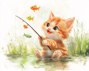 可爱小猫钓鱼