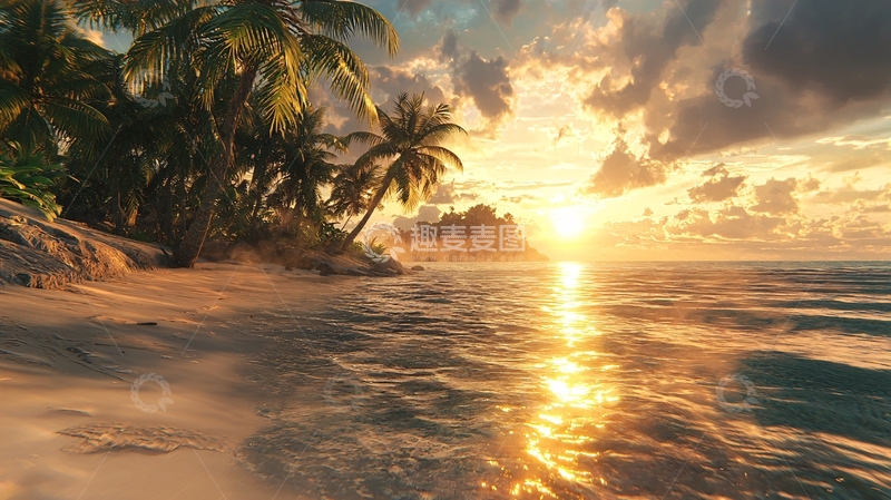 高清大图下载【趣麦麦图】热带海滩日落