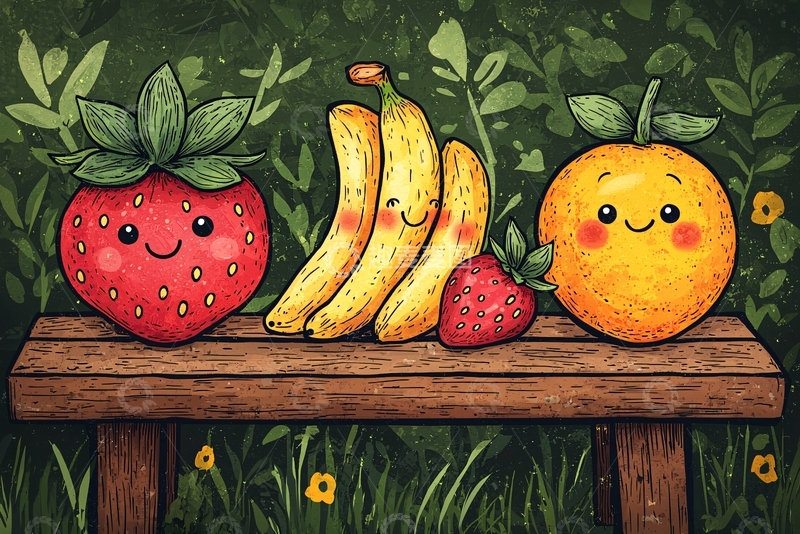 高清大图下载【趣麦麦图】可爱水果在木板上