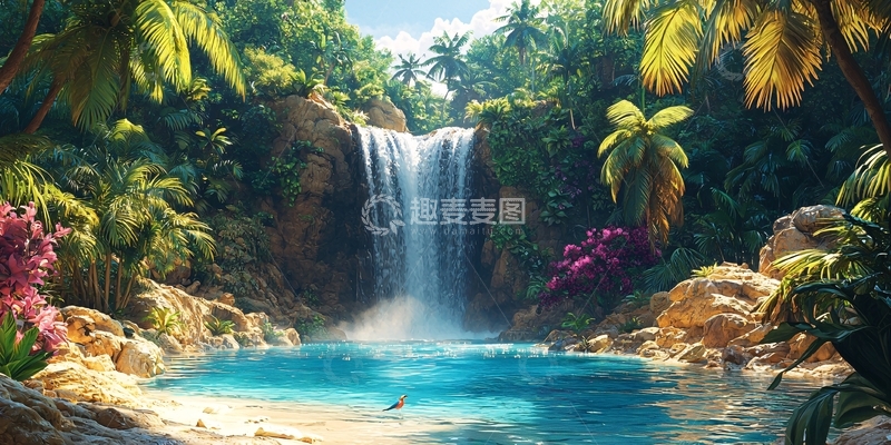 高清大图下载【趣麦麦图】热带雨林瀑布