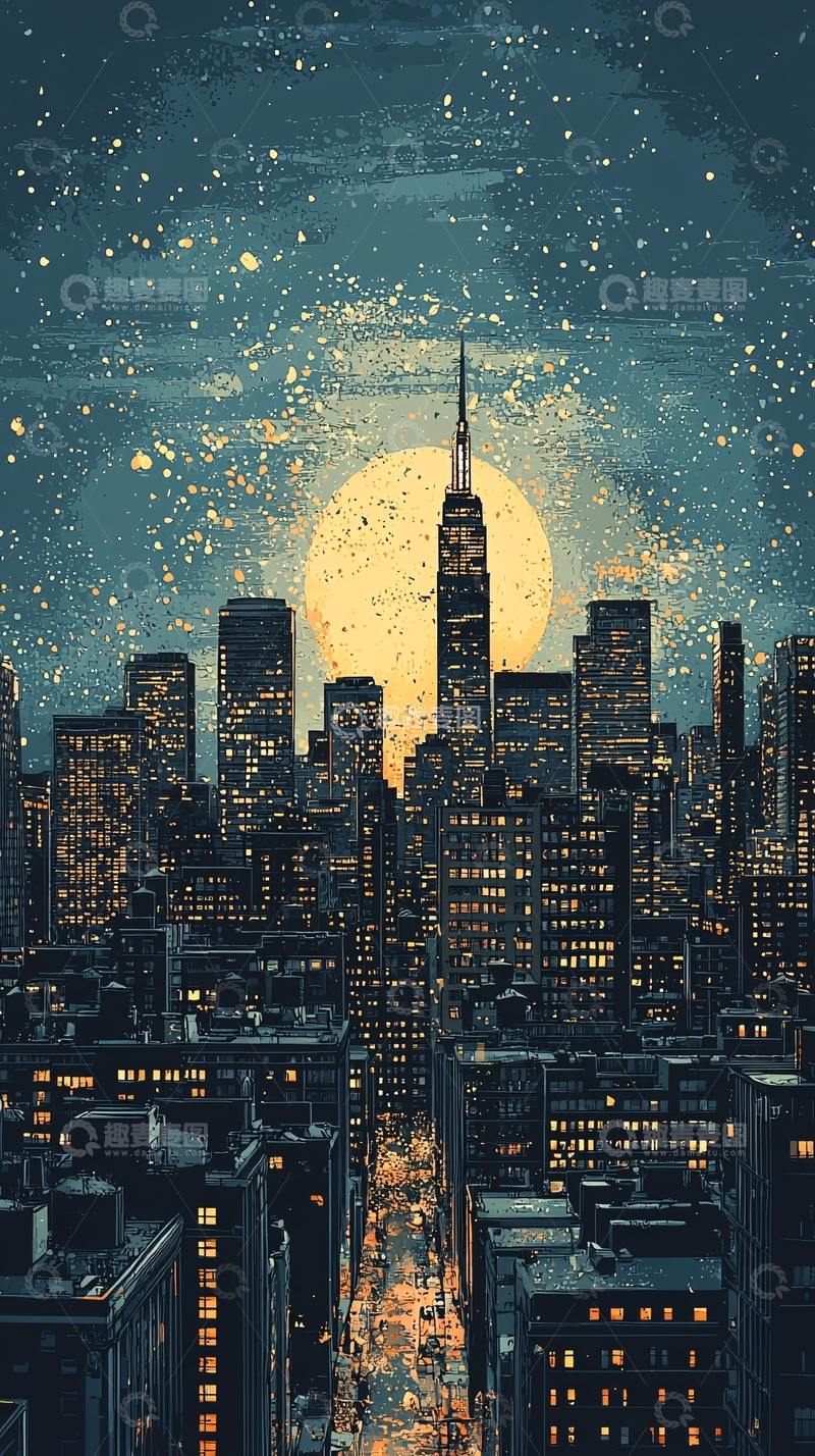 高清大图下载【趣麦麦图】夜晚城市剪影