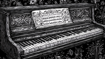 古董钢琴黑白素描