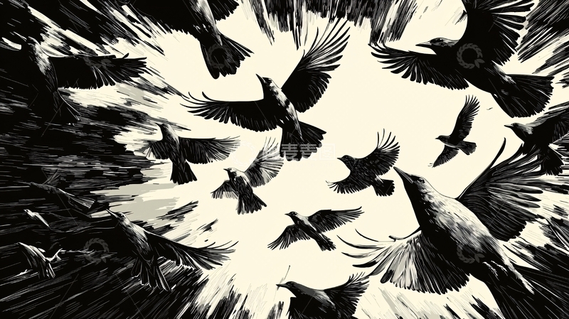 高清大图下载【趣麦麦图】黑白色飞鸟漩涡