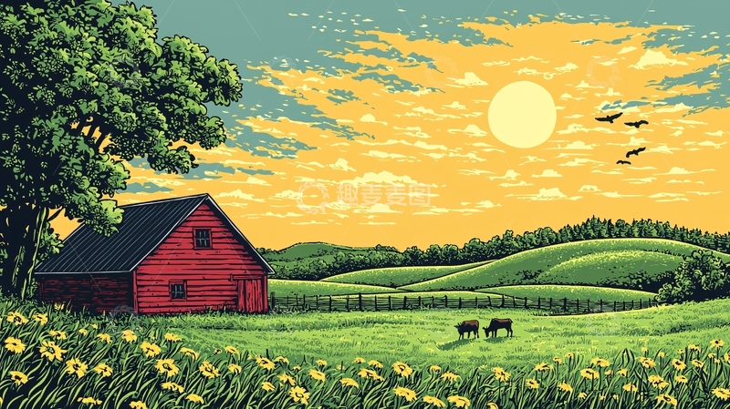 高清大图下载【趣麦麦图】红木谷仓田园风光