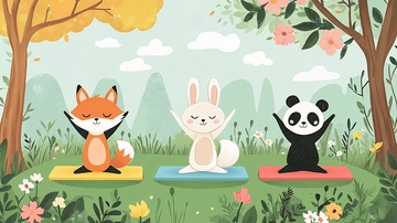 卡通动物瑜伽
