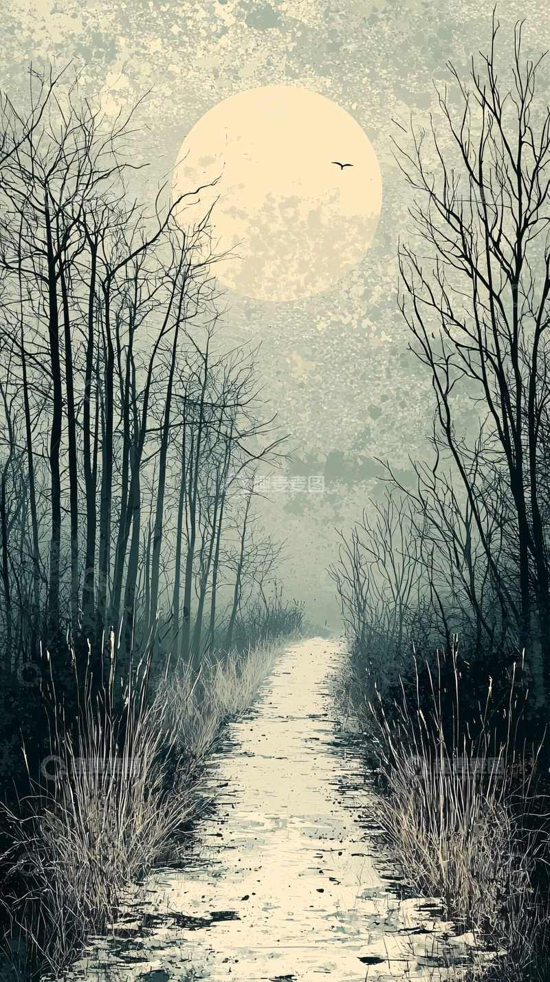 高清大图下载【趣麦麦图】月光下的树林小路