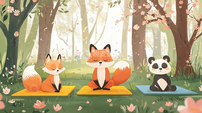 高清大图下载【趣麦麦图】森林动物瑜伽