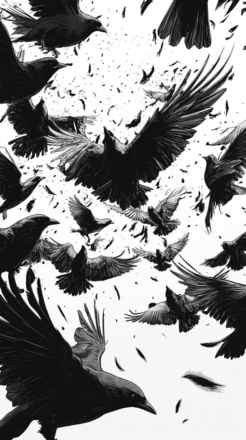 乌鸦群飞黑白图