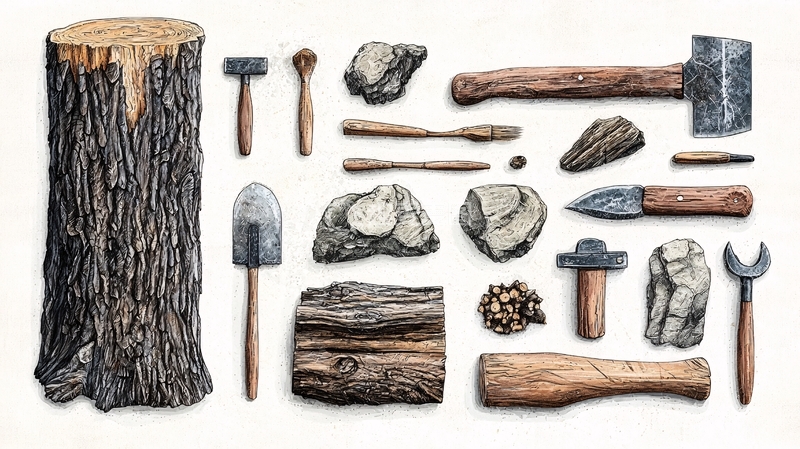 高清大图下载【趣麦麦图】木头工具石块素材