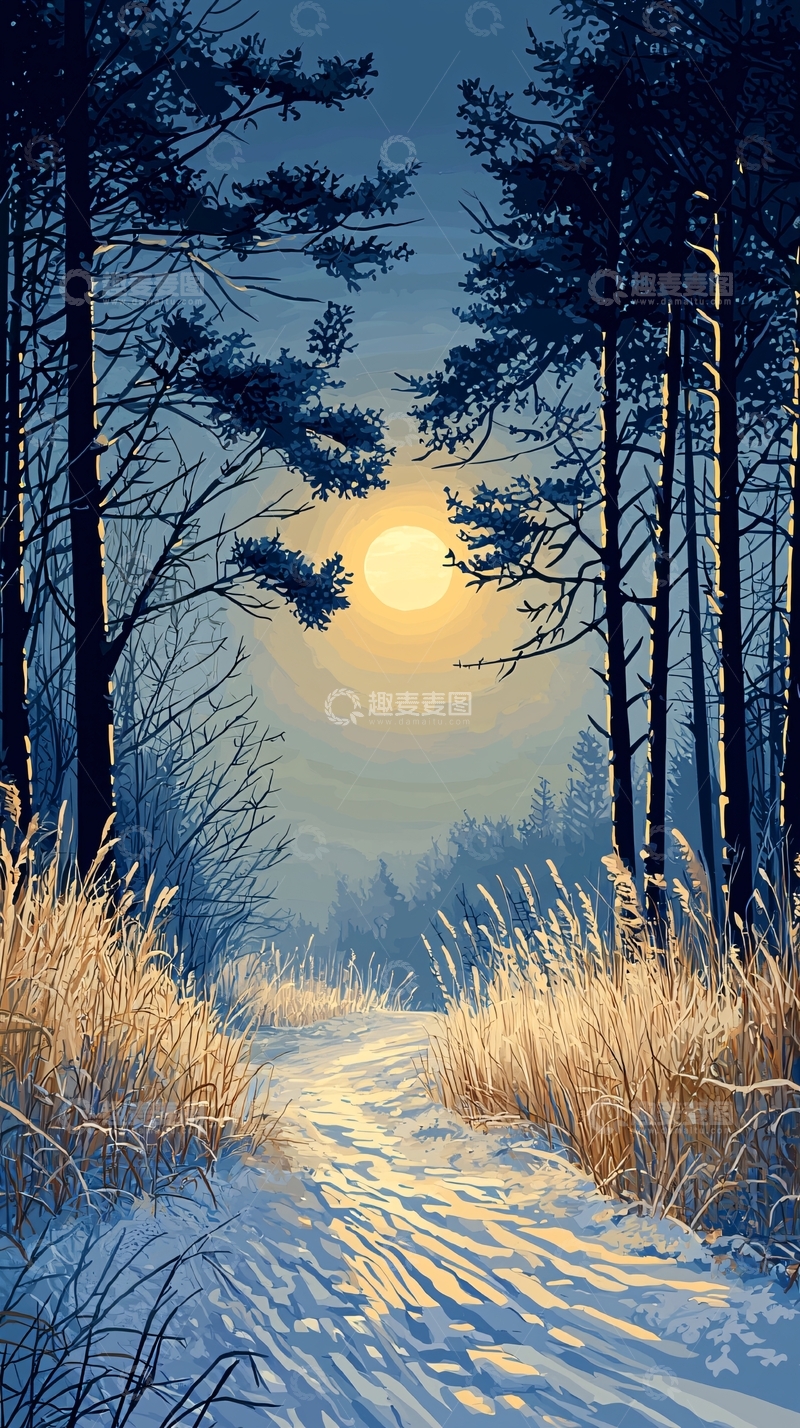 高清大图下载【趣麦麦图】冬日森林小路