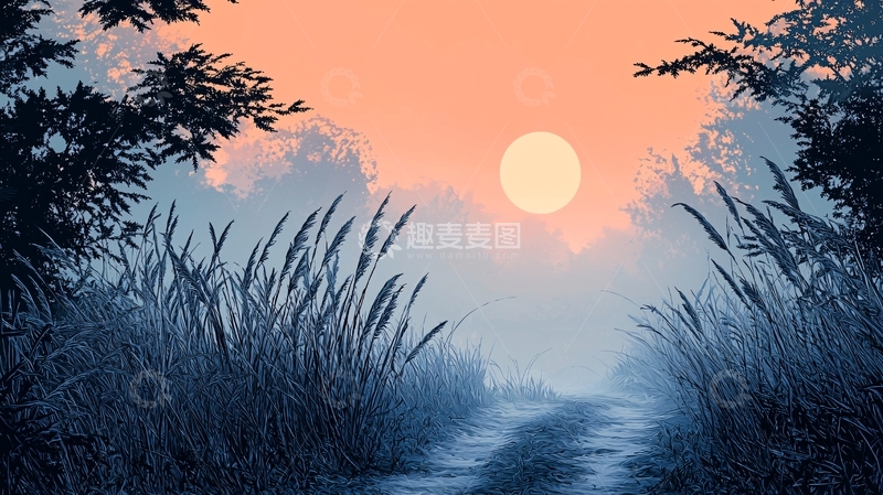 高清大图下载【趣麦麦图】雾气清晨小路日出
