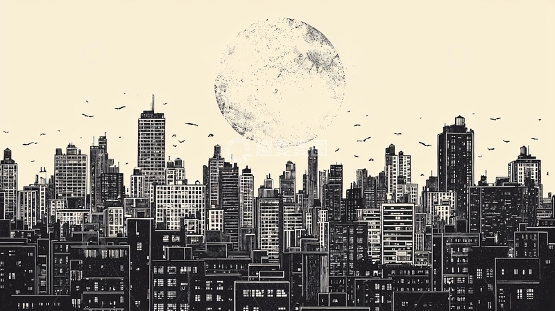 高清大图下载【趣麦麦图】黑白城市夜景