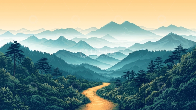 高清大图下载【趣麦麦图】山路蜿蜒通向远方山脉