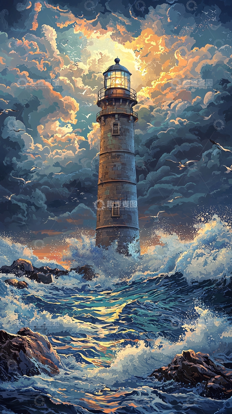 高清大图下载【趣麦麦图】暴风雨中的灯塔