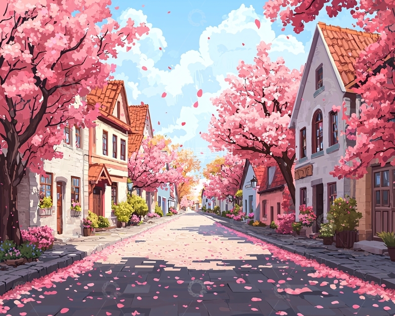 高清大图下载【趣麦麦图】樱花小镇街道景色