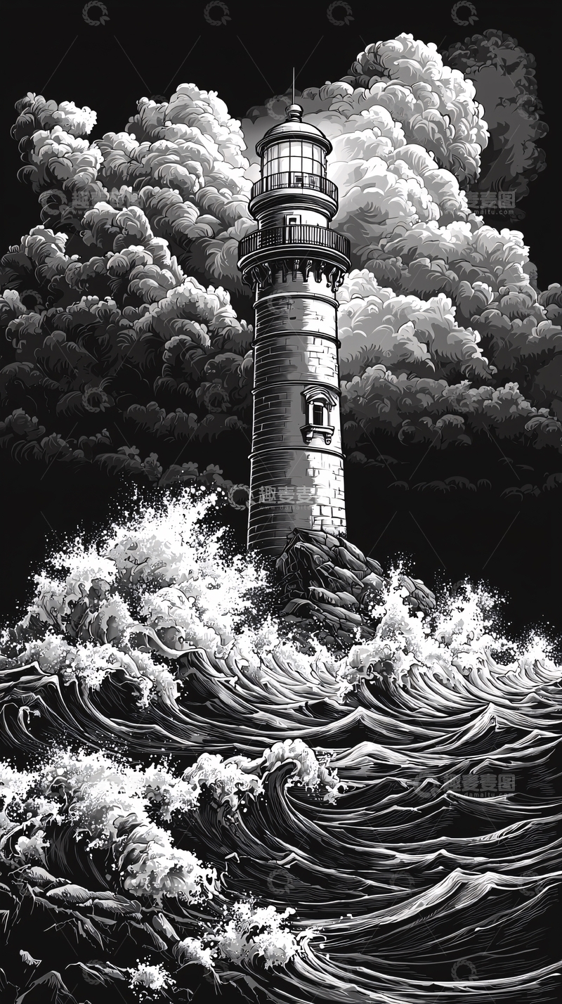 高清大图下载【趣麦麦图】暴风雨中的灯塔
