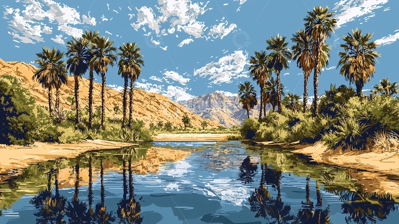 高清大图下载【趣麦麦图】棕榈树下的宁静绿洲