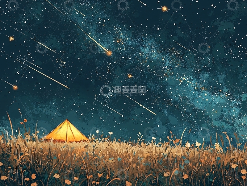高清大图下载【趣麦麦图】星空下帐篷的宁静夜景