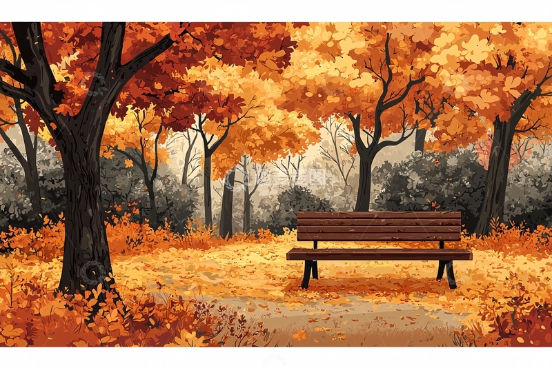 高清大图下载【趣麦麦图】秋日公园长椅
