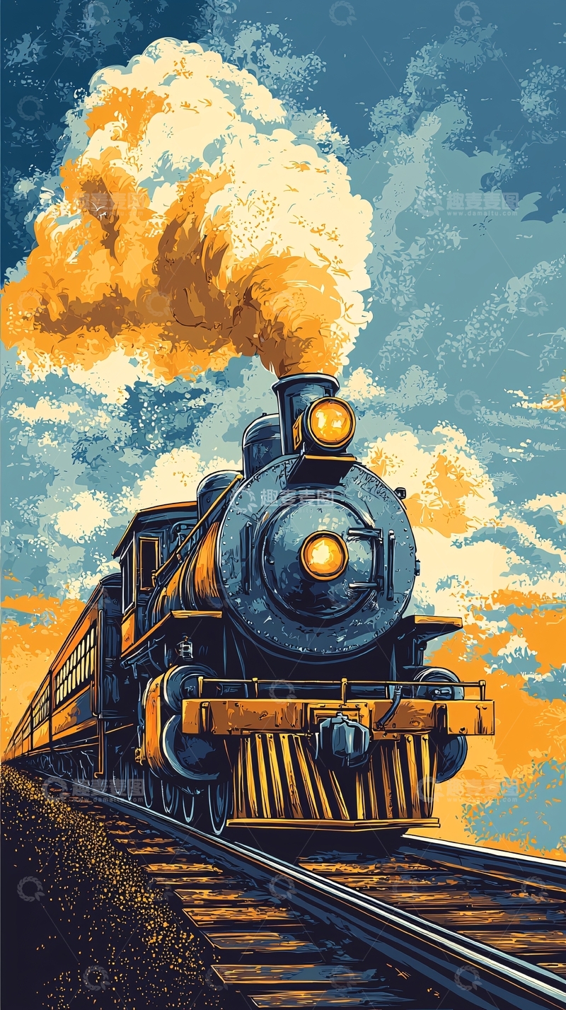 高清大图下载【趣麦麦图】蒸汽火车复古海报