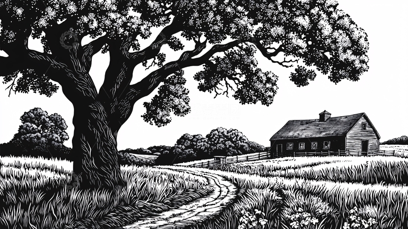 高清大图下载【趣麦麦图】黑白乡村风景画