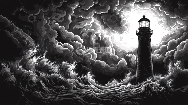 高清大图下载【趣麦麦图】暴风雨中的灯塔