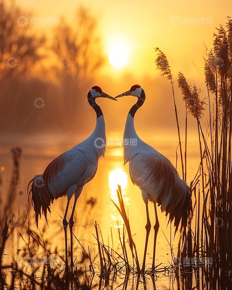 高清大图下载【趣麦麦图】日出时分鸳鸯鹤