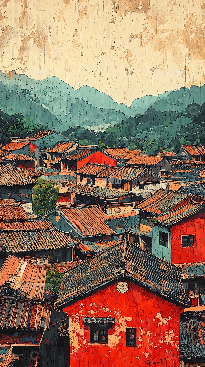 高清大图下载【趣麦麦图】古色古香的中国山村