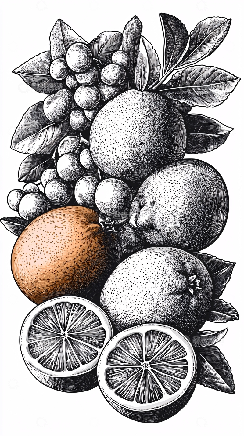 高清大图下载【趣麦麦图】柑橘水果手绘插画