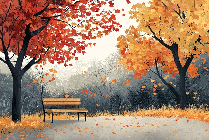 高清大图下载【趣麦麦图】秋日公园长椅