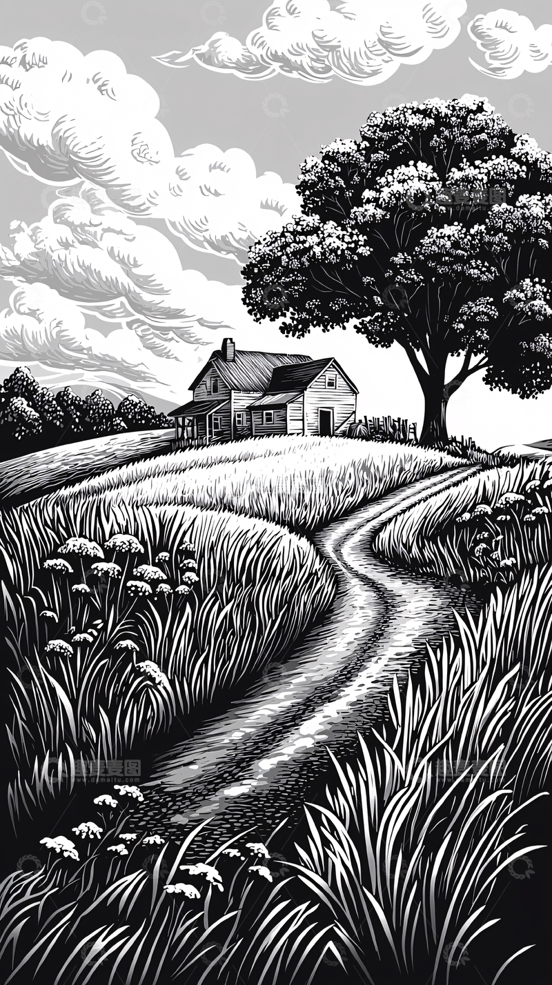 高清大图下载【趣麦麦图】黑白乡村小屋