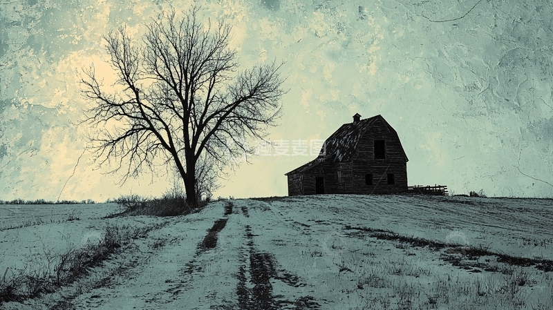 高清大图下载【趣麦麦图】荒凉冬季农舍剪影