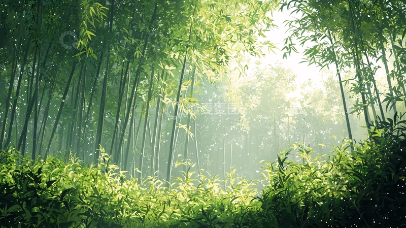 高清大图下载【趣麦麦图】阳光透过竹林